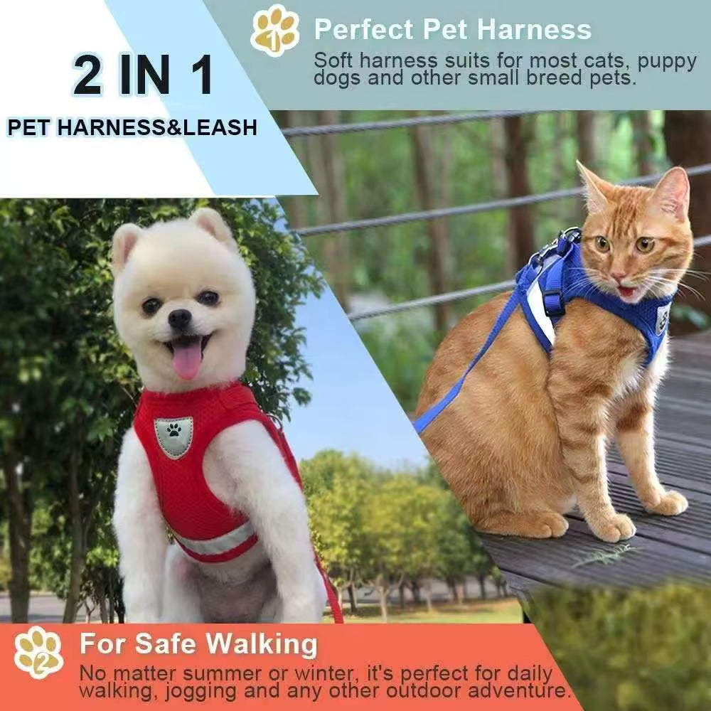 Cat Harness Lead Leash Set Adjustable Reflective Escape Proof Pet Mesh Vest Harness Puppy Dog Collar Small Dog Cat Pet Supplies