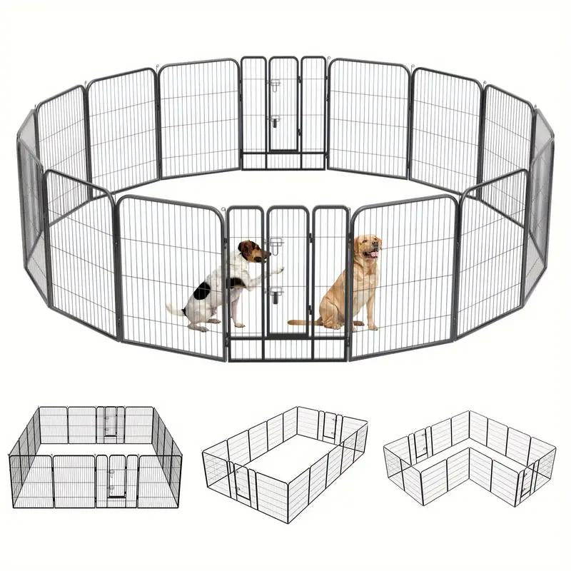 Pet Dog Playpen, Foldable Metal Indoor Outdoor, 8/16 Panel 24"/32"/40" with Lockable Double Door Dog Fence for Large Medium Small Animals Cage