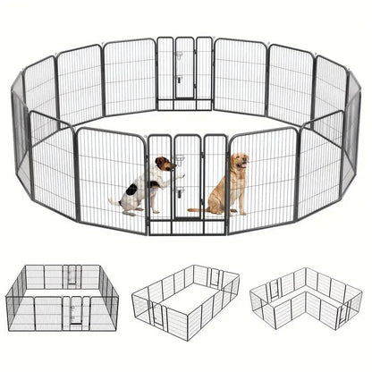 Pet Dog Playpen, Foldable Metal Indoor Outdoor, 8/16 Panel 24"/32"/40" with Lockable Double Door Dog Fence for Large Medium Small Animals Cage