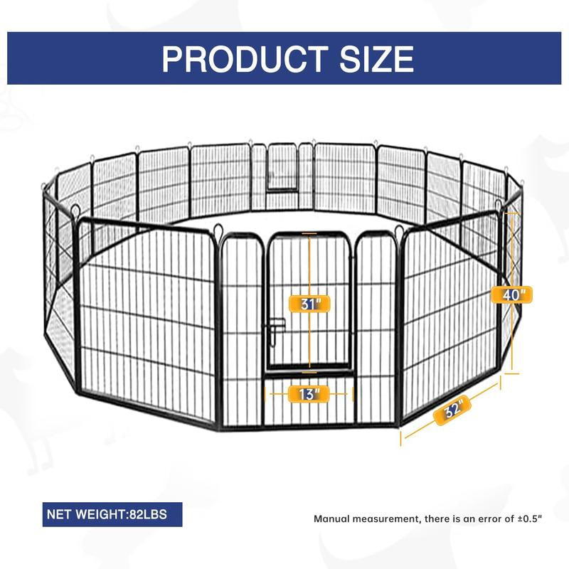 Pet Dog Playpen, Foldable Metal Indoor Outdoor, 8/16 Panel 24"/32"/40" with Lockable Double Door Dog Fence for Large Medium Small Animals Cage