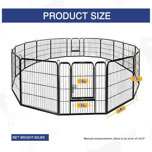 Pet Dog Playpen, Foldable Metal Indoor Outdoor, 8/16 Panel 24"/32"/40" with Lockable Double Door Dog Fence for Large Medium Small Animals Cage