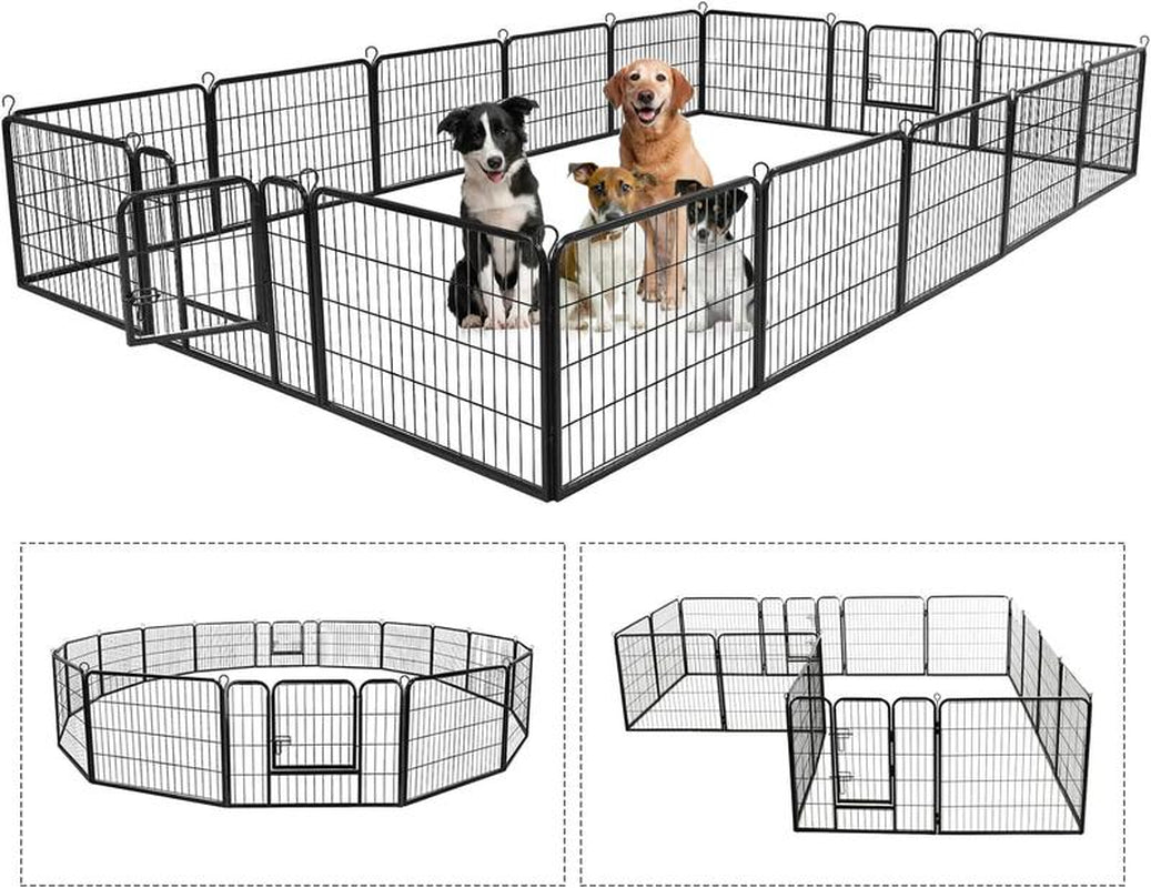 Pet Dog Playpen, Foldable Metal Indoor Outdoor, 8/16 Panel 24"/32"/40" with Lockable Double Door Dog Fence for Large Medium Small Animals Cage