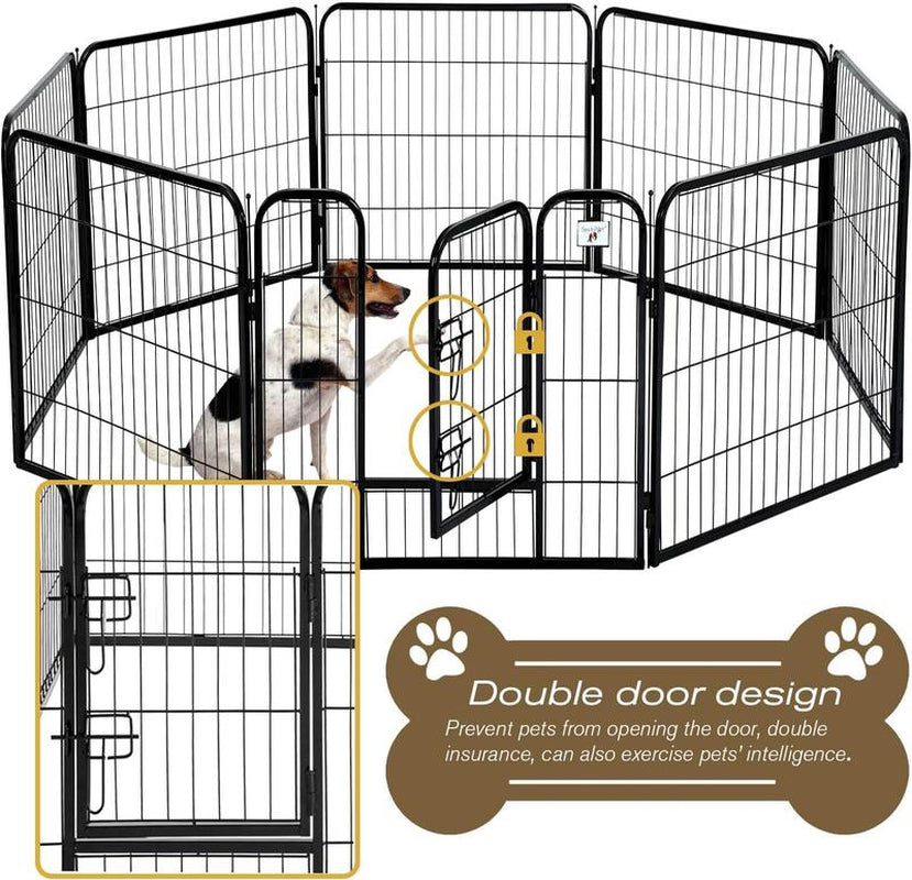 Pet Dog Playpen, Foldable Metal Indoor Outdoor, 8/16 Panel 24"/32"/40" with Lockable Double Door Dog Fence for Large Medium Small Animals Cage