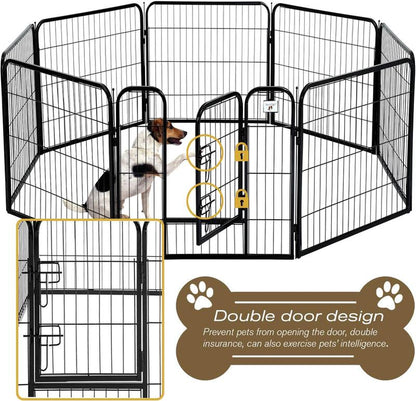 Pet Dog Playpen, Foldable Metal Indoor Outdoor, 8/16 Panel 24"/32"/40" with Lockable Double Door Dog Fence for Large Medium Small Animals Cage